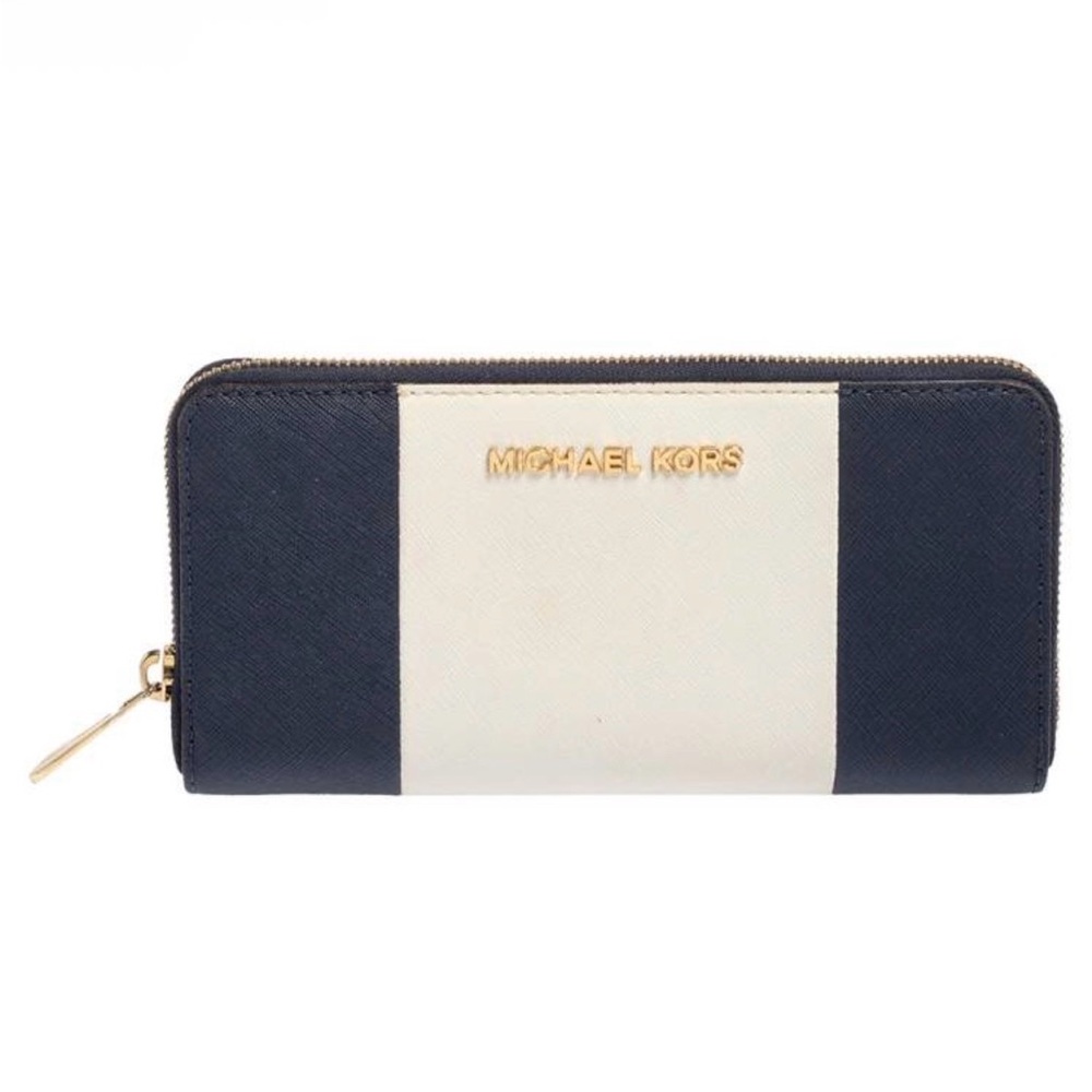 MICHAEL KORS White Blue Leather Zip Around Women’s Wallet